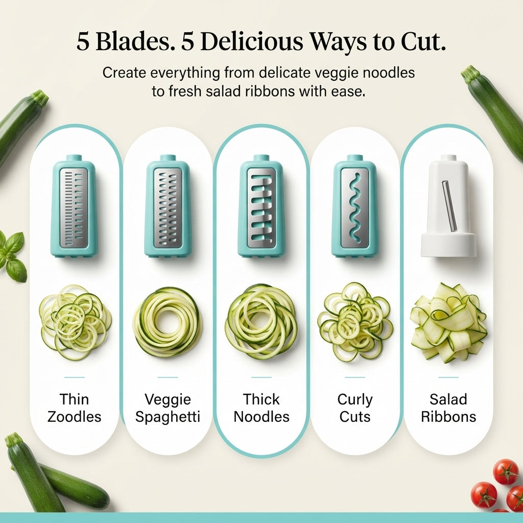 5-Blade Vegetable Spiralizer – Zucchini Noodle Maker for Veggie Pasta, Salads & Meal Prep