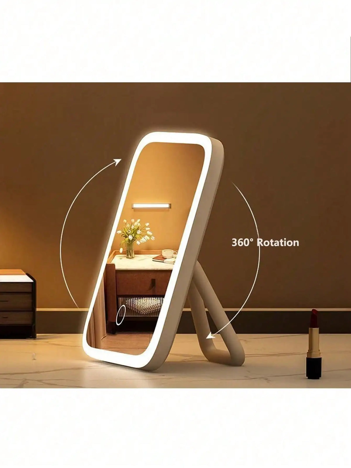 LED Makeup Mirror, 3-Color Light, 360° Rotatable, Touch Control, USB Powered, Tabletop Vanity Mirror for Bedroom Bathroom Travel