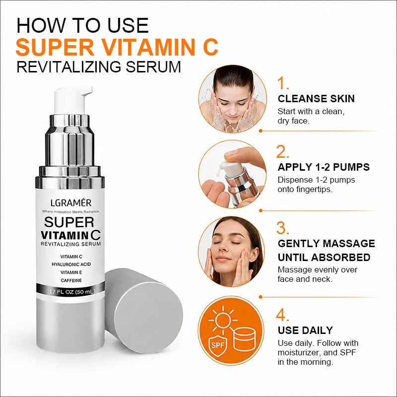 Super Vitamin C Face Serum, Specially Designed for Mature Skin, Lightweight Korean Daily Facial Essence Revitalizing for Healthy