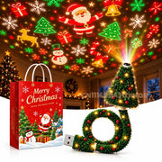Christmas Projector Night Light – USB-Powered Holiday Tree Lamp with 6+ Festive Patterns, Flexible LED Christmas Light for Bedroom, Ceiling & Home Decor
