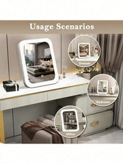 LED Makeup Mirror, 3-Color Light, 360° Rotatable, Touch Control, USB Powered, Tabletop Vanity Mirror for Bedroom Bathroom Travel