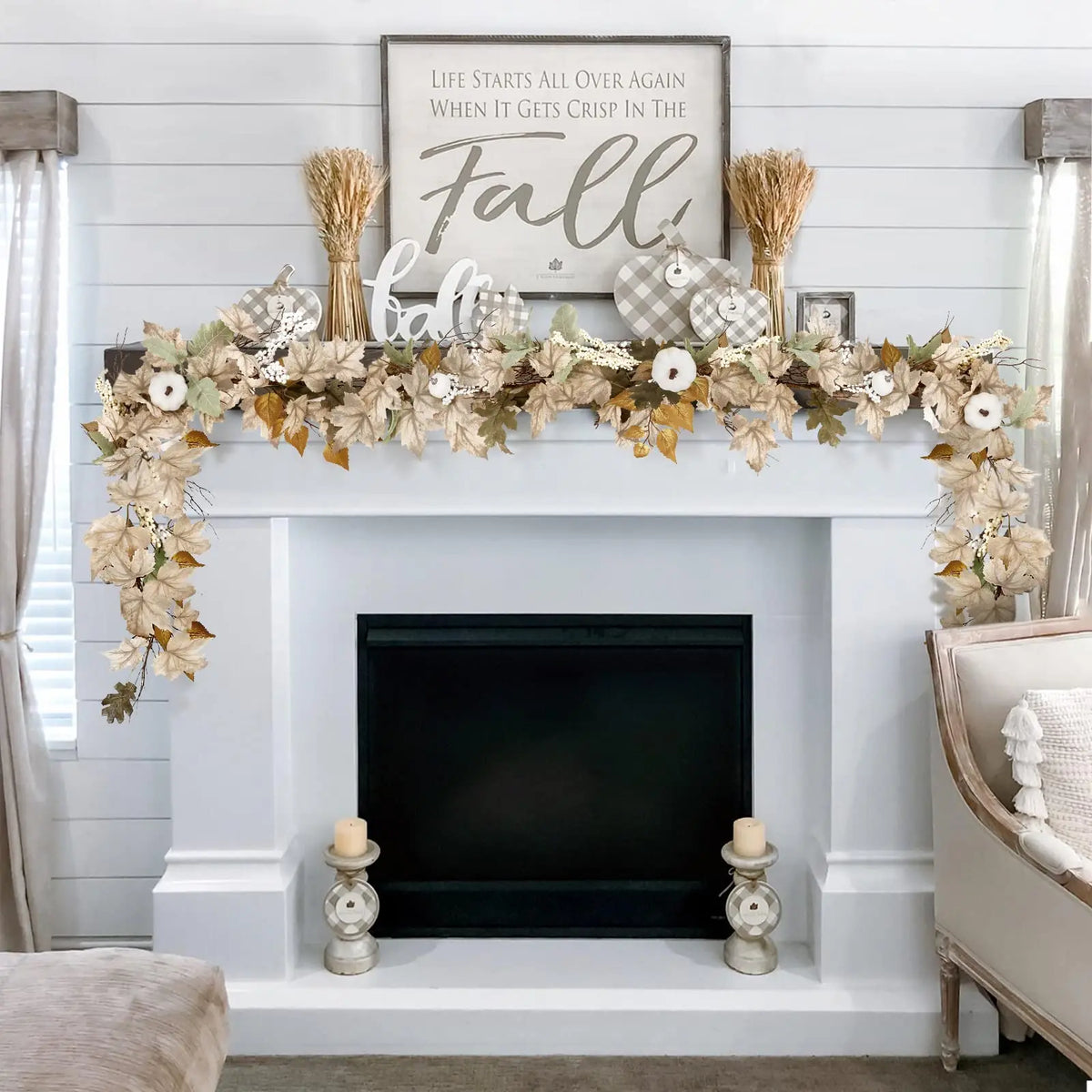 Fall Decoration - 1.75m Maple Leaf Pumpkin Berry garland - Thanksgiving Halloween Harvest decoration for home outdoor porch
