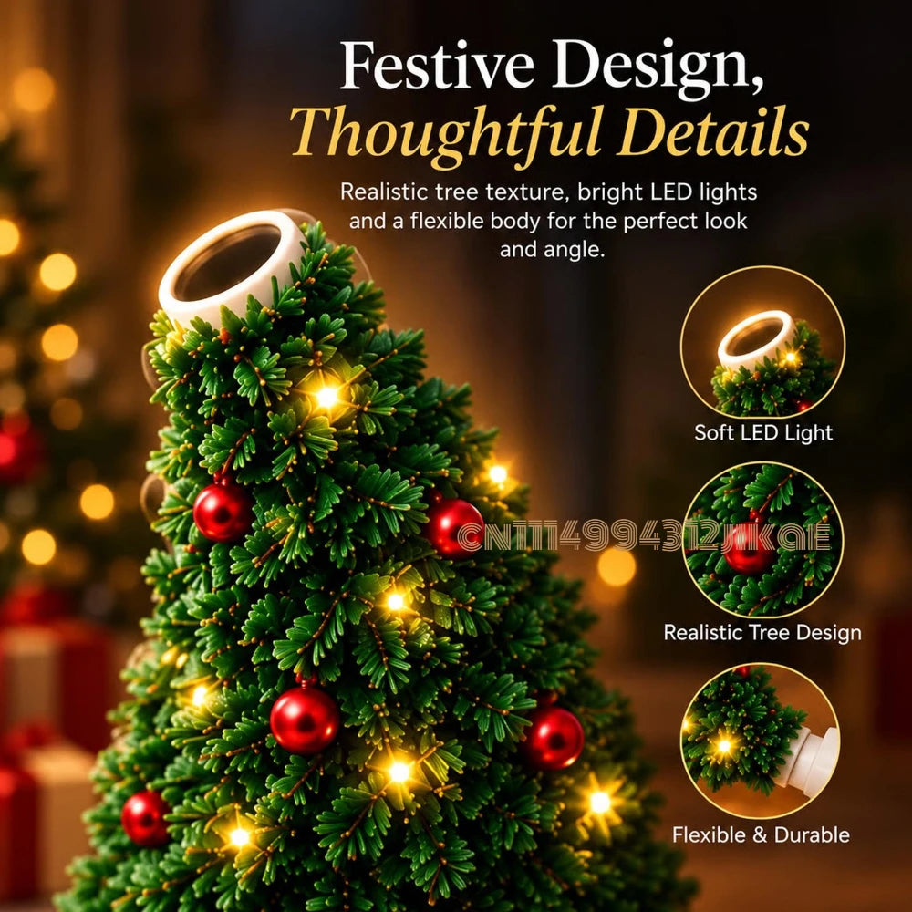 Christmas Projector Night Light – USB-Powered Holiday Tree Lamp with 6+ Festive Patterns, Flexible LED Christmas Light for Bedroom, Ceiling & Home Decor