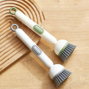 Liquid-Dispensing Dish Brush with Rotating Scrubber Head