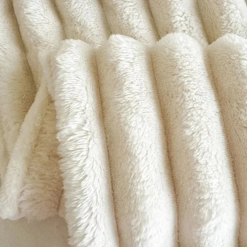 250GSM Ultra Soft & Warm Fluffy Throw Blanket - Cozy Bed Blanket for Winter, Decorative Striped Design Perfect for Nap, Sleep