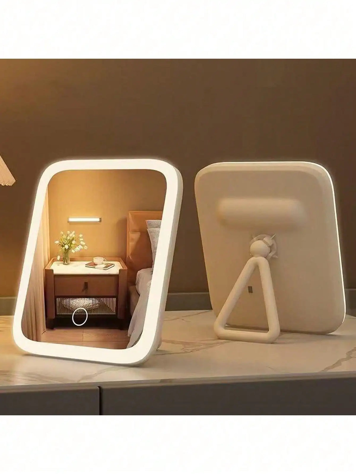 LED Makeup Mirror, 3-Color Light, 360° Rotatable, Touch Control, USB Powered, Tabletop Vanity Mirror for Bedroom Bathroom Travel