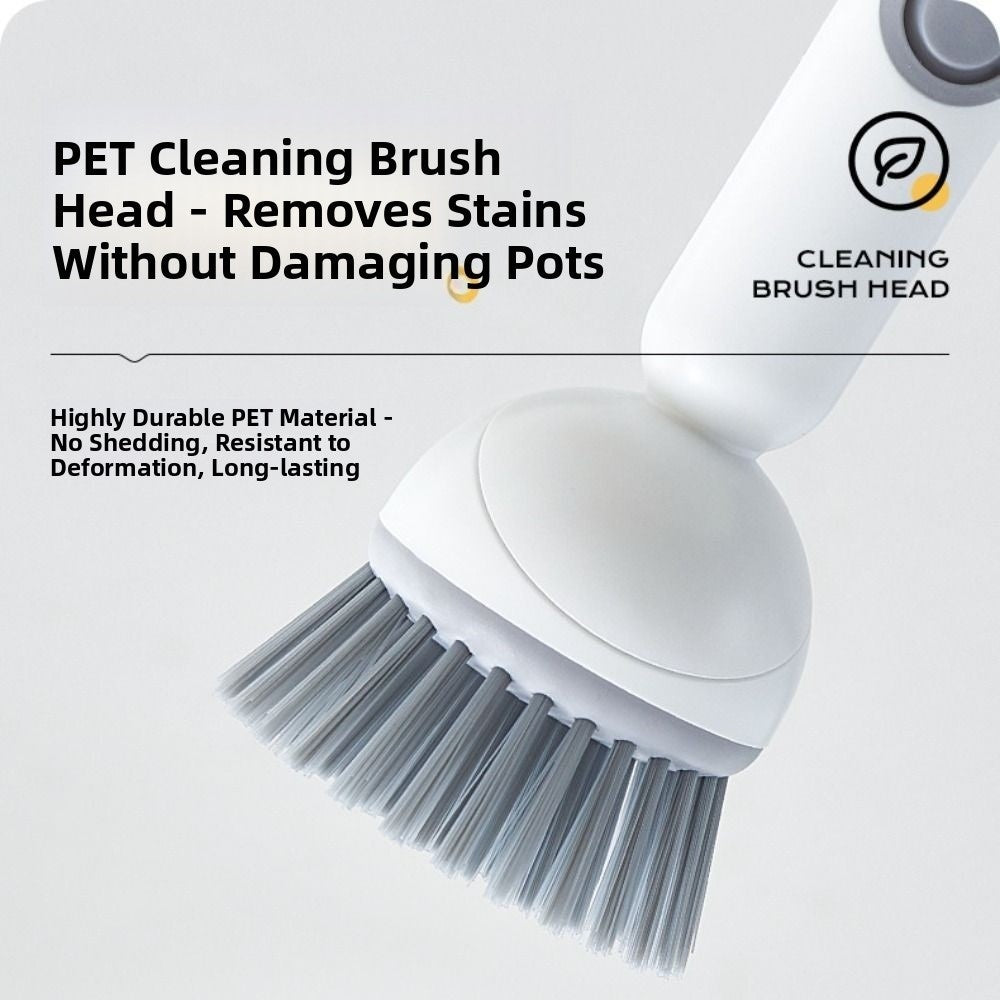 Liquid-Dispensing Dish Brush with Rotating Scrubber Head