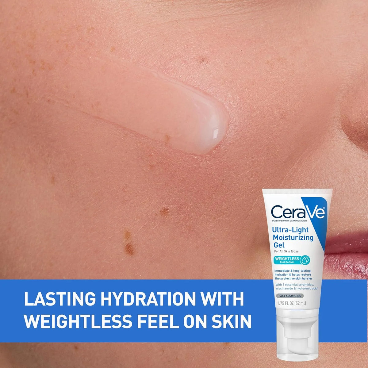 CeraVe Ultra-Light Hydrating Face Moisturizer Gel With Ceramides Niacinamide Hyaluronic Acid Oil-Free Fragrance Free 1.75 FL Oz
