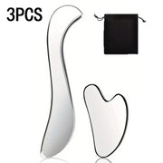 3-piece finely crafted stainless steel gua sha tool set, smooth texture, for full-body scraping, detoxification, and wellness