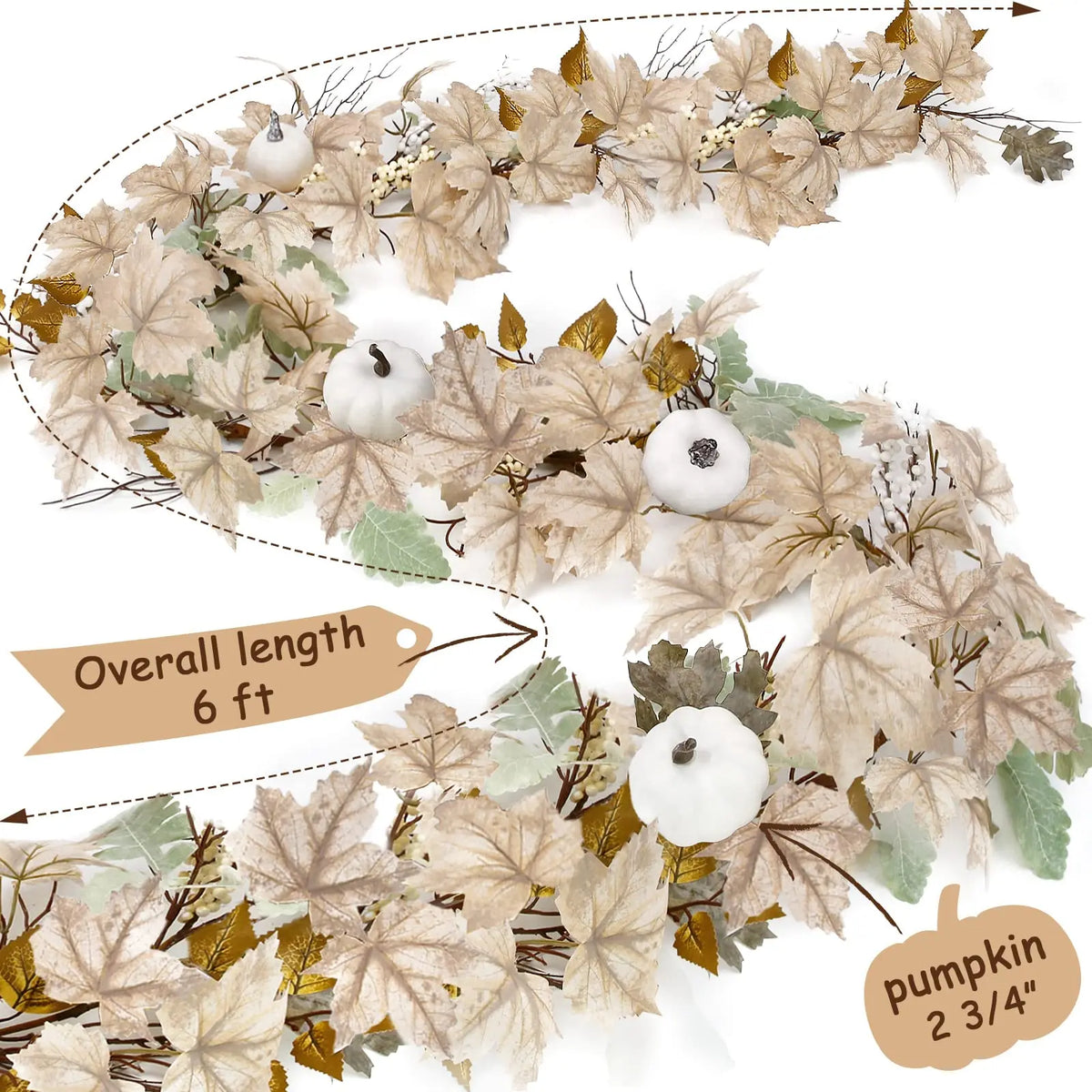 Fall Decoration - 1.75m Maple Leaf Pumpkin Berry garland - Thanksgiving Halloween Harvest decoration for home outdoor porch