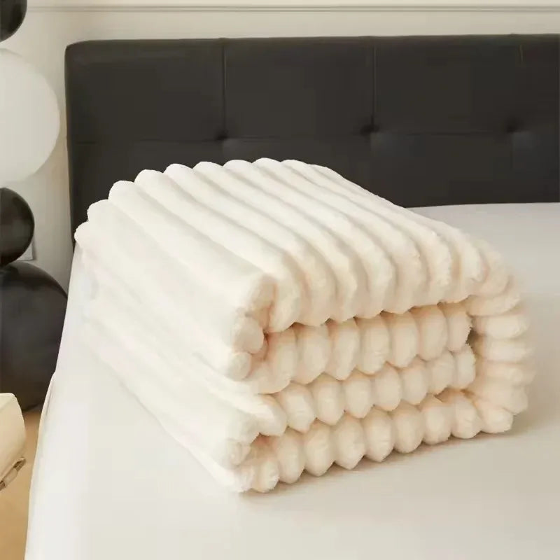 250GSM Ultra Soft & Warm Fluffy Throw Blanket - Cozy Bed Blanket for Winter, Decorative Striped Design Perfect for Nap, Sleep