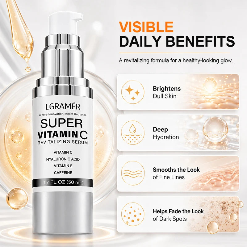 Super Vitamin C Face Serum, Specially Designed for Mature Skin, Lightweight Korean Daily Facial Essence Revitalizing for Healthy